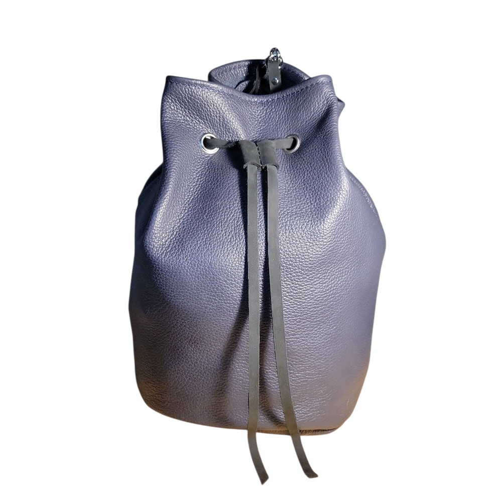 Handcrafted Genuine Leather Slate Blue Bucket Bag Crossbody